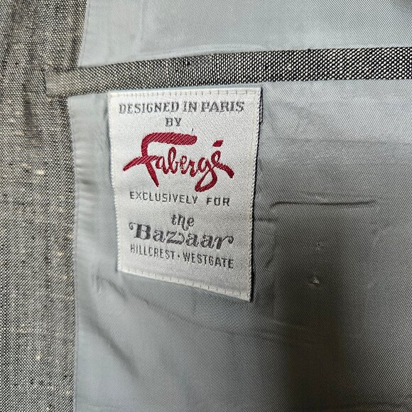 Vintage Faberge 80s Flashy Glam Gray Sharkskin Slub Mens 2 Piece Suit 42R/33W - Picture 9 of 10